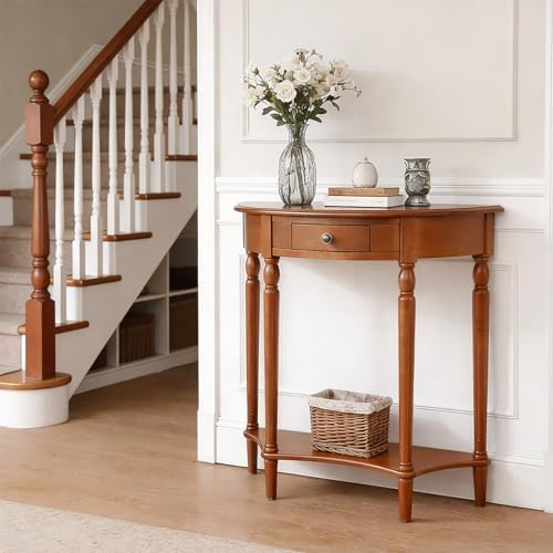 Half Moon Console Table Solid Wood Vintage Entryway Table - Image 3