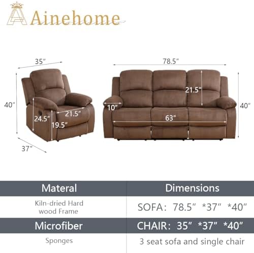 A Ainehome Living Room Furniture Set Brown Corduroy Recliner Sofa Set Loveseat - Image 2
