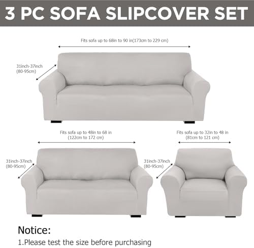 Peryiter 3 Pcs Couch and Loveseat Sofa Covers, Milk Silk - Image 2
