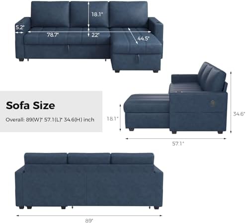 COPIAE 89 inch L-Shaped Sectional Sofa Sleeper - Image 2