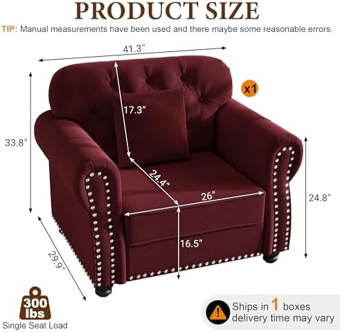 41.3" Velvet Chesterfield Sofa, Deep Seat Button Tufted Couch - Image 2