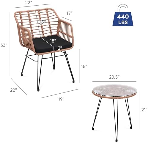 KROFEM 3 Piece Wicker Patio Bistro Furniture Set - Image 2