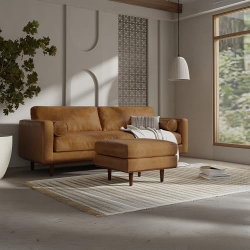 SIMPLIHOME Morrison 33" Wide Genuine Leather Rectangle Ottoman in Sienna - Image 4