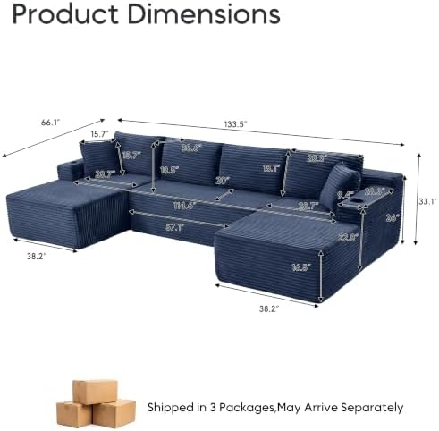 133" U-Shaped Modular Sectional Sofa, Boneless Couch - Image 2