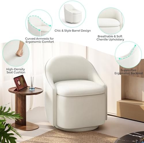 LINSY Swivel Accent Chair Set of 2, Comfy Chenille Barrel Chairs - Image 5