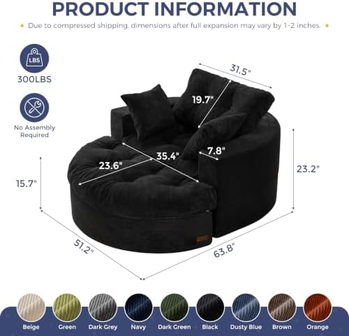 MAXYOYO Oversized Round Chaise Lounge Sofa, Boneless Chair - Image 2