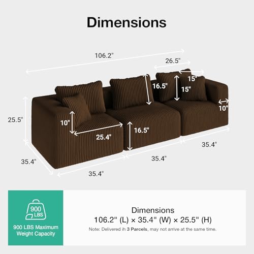 Novilla 106" Modular Sectional Sofa, Deep Seat Modern Cloud Sectional Couch - Image 2