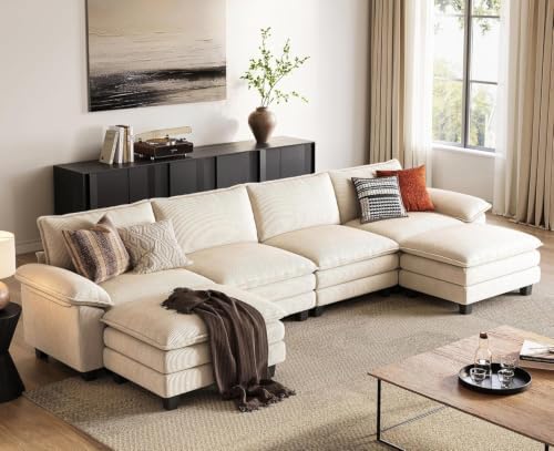 LINSY HOME 157'' Modular Sectional Sofa 4 Seat Couch Corduroy Cloud Couch by LINSYHOME
