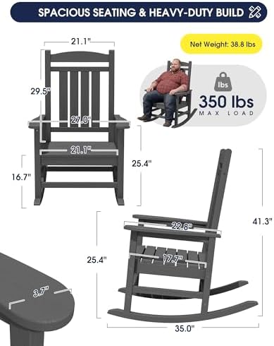 KINGYES Oversized Outdoor Rocking Chairs Set of 4, HDPE Porch Rockers - Image 3