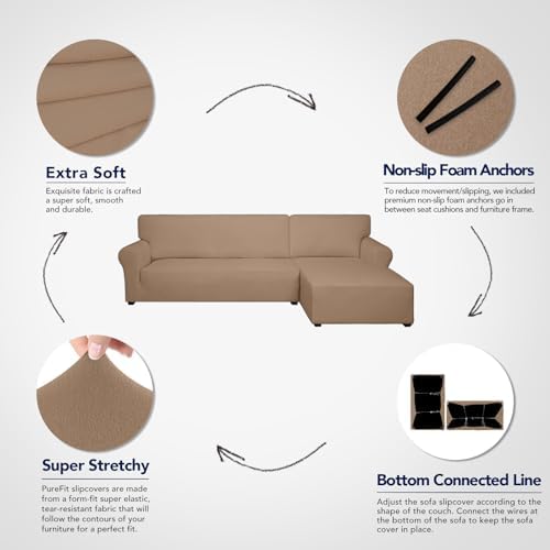 PureFit Stretch Sectional Couch Covers 2 pcs Non Slip L Shape Sofa Cover - Image 3