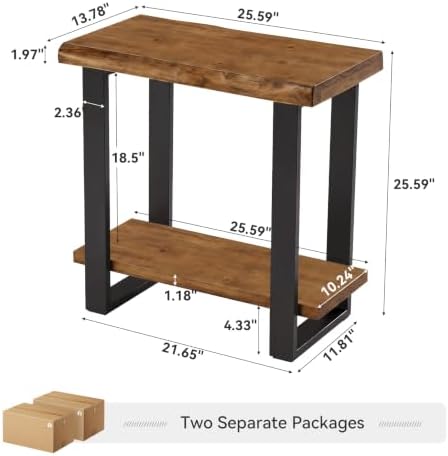 Tribesigns Solid Wood Side Table Set of 2, Industrial Pine Wood Nightstand - Image 2