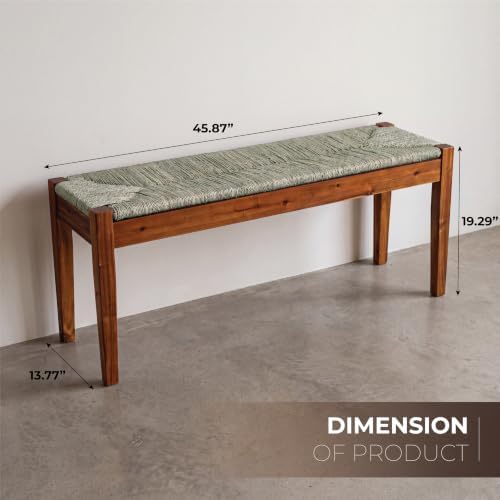 46-Inch Acacia Wood Bench with Natural Seagrass Woven Seat, Indoor Bench - Image 2