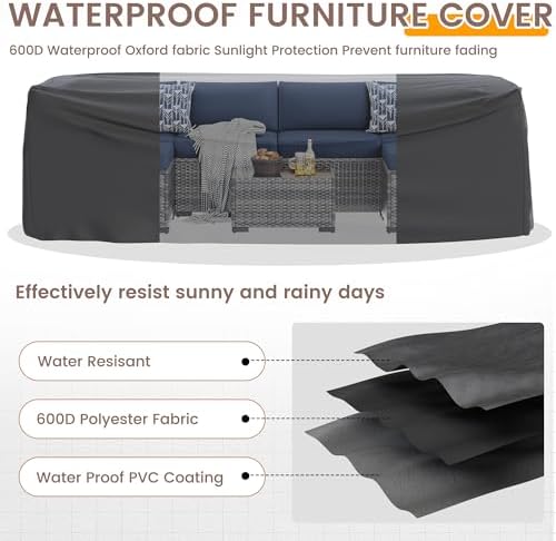 UDPATIO Outdoor Patio Furniture Set 7 Pcs Wicker Sectional Sofa Blue - Image 7