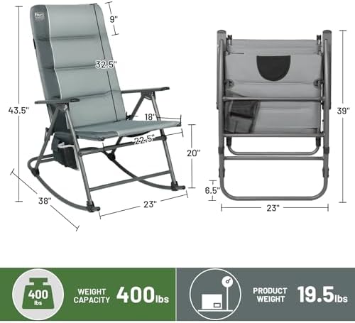 Timber Ridge Oversized Folding Rocking Camping Chair, Padded Outdoor Rocker - Image 3