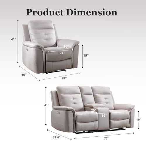 EBELLO Power Recliner Sofa Set, Faux Leather 2 Adjustable Single Recliner - Image 2