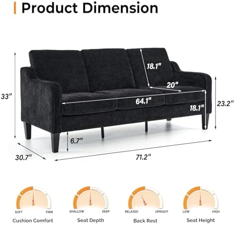 VINGLI Black Couches for Living Room - Image 2