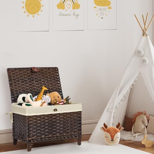 Wicker Storage Basket with Lid, 65L Shelf Basket with Removable Liner Bag - Image 4