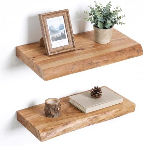 16 inch Floating Shelves for Wall, Elm Wood Live Edge by Venusmiles
