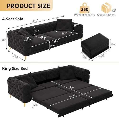 97.7" Velvet Pull-Out King Sleeper Sofa Bed - Image 2