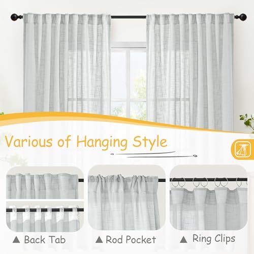 YoungsTex Light Grey Linen Curtains 63 Inch Length - Image 6