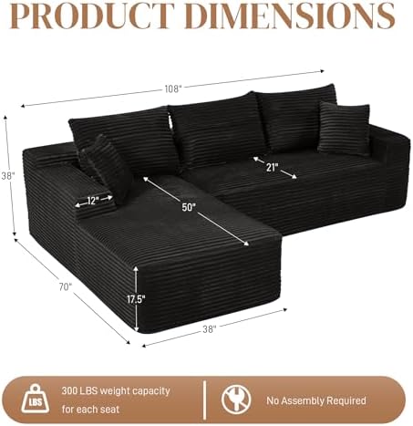 108" L Shaped Cloud Boneless Sectional Couches - Image 2