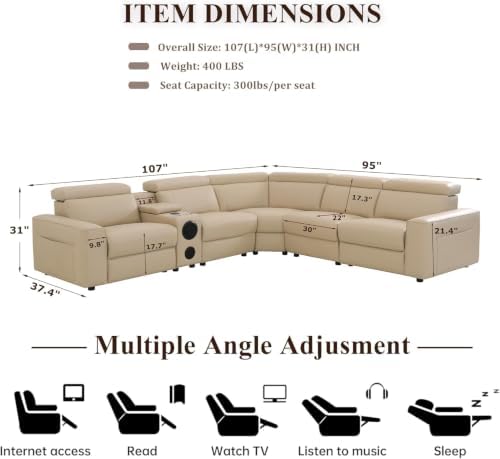 Power Recliner Sectional Couch, Breathing Leather Living Room Furniture Set - Image 2