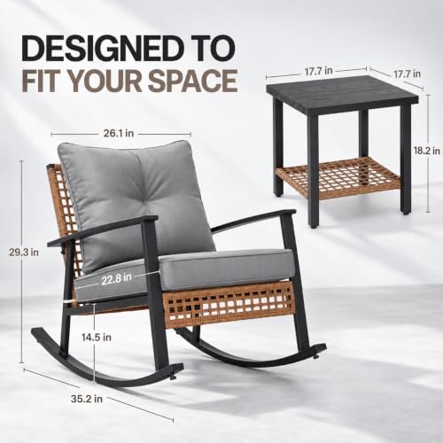 LAUSAINT HOME 3 PCS Wicker Rocking Chair, Outdoor Patio Furniture - Image 2
