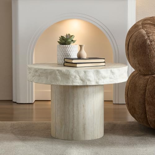 JUSTONE 23.82 Inch Faux Mars Textural Round Coffee Table, No Assembly Required - Image 5