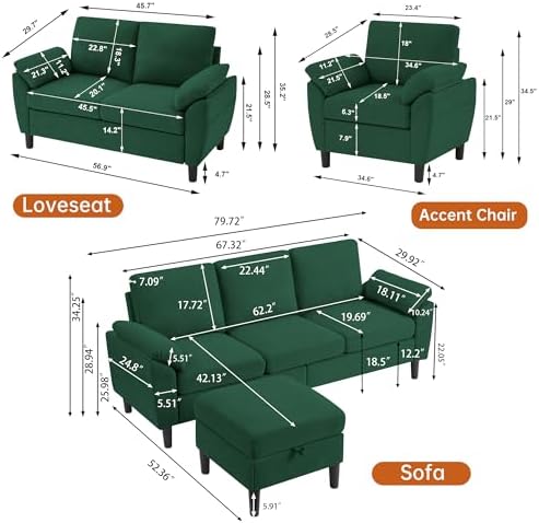 3 Pieces Sectional Sofa Set, 3-Seat L Shaped Couch - Image 2