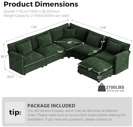 ELUCHANG 114" Oversized V Shaped Modular Sectional Sofa Couch, Comfy Cloud Couch - Image 2