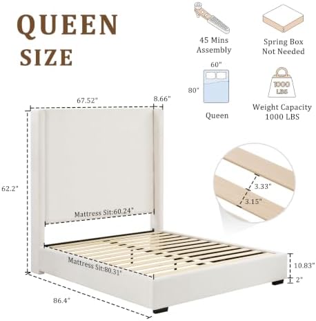 Queen Wingback Upholstered Bed - Image 2