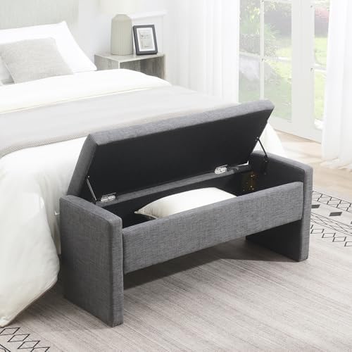 JEEOHEY Storage Ottoman Bench, Linen Tufted Large Shoe Entryway Benches - Image 4