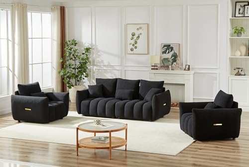 Antetek Set of 3 Teddy Fabric Sofa - Image 3