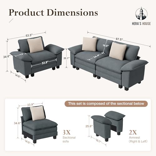 HERA'S HOUSE 2 Pieces Modular Loveseat Couch and Chair Set Setional Sofa - Image 2