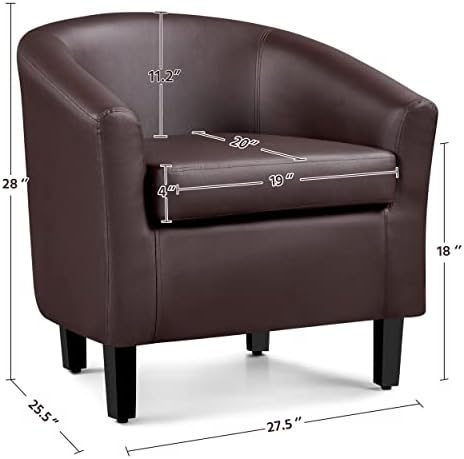 Yaheetech Accent Chairs, Faux Leather Barrel Armchairs Espresso - Image 3