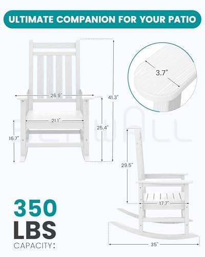 SERWALL Outdoor Rocking Chair Set of 2, HDPE Porch Rocker - Image 3