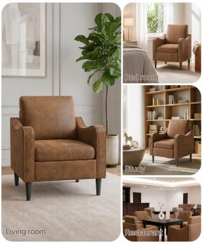 LEVELEVE Accent Arm Chair – Retro Cowhide, Upholstered Scooped Comfy Reading - Image 7
