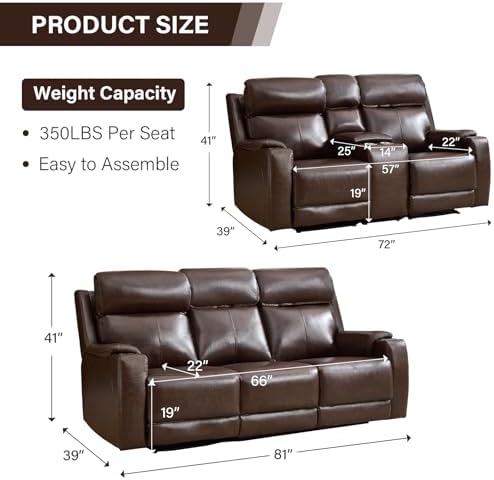 CANMOV Genuine Leather Power Recliner Sofa Set - Image 2