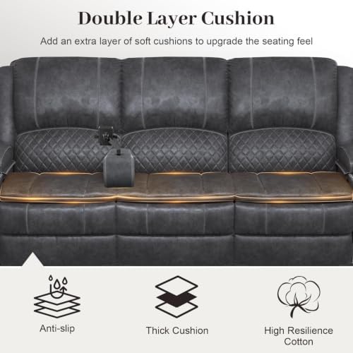 Yolsali 3 Seater Reclining Sofa, Reclining Couch Wall Hugger - Image 3