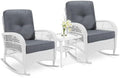 VIVIJASON 3-Piece Outdoor Conversation Bistro Set, Patio Wicker Rocking Chairs by VIVIJASON