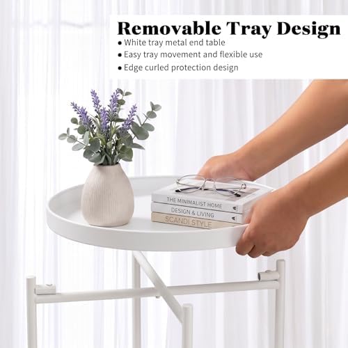 TeoKJ 2 Tier Round Side Table, Folding Round Metal End Table Small Nightstand - Image 7