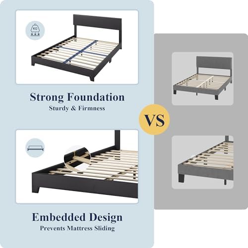 Allewie Queen Size Faux Leather Bed Frame, Adjustable Headboard - Image 6
