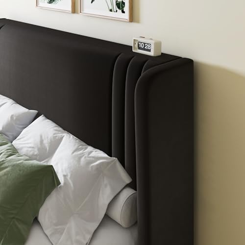 Allewie King Size Velvet Platform Bed Frame, Tall Wingback Headboard - Image 4