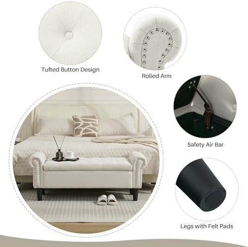 SOFTHION 50" Storage Bench for Bedroom, Linen Upholstered - Image 4