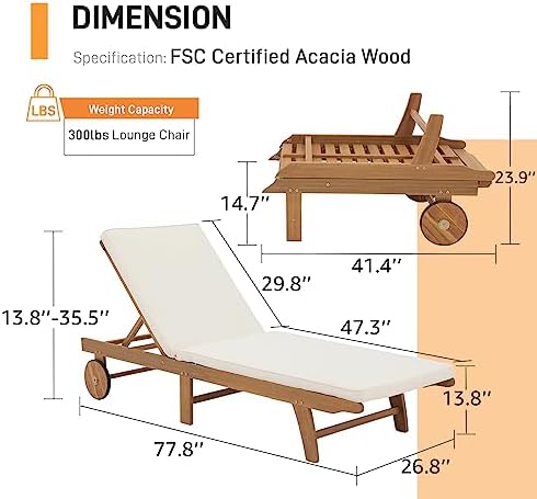 Patiorama Patio Acacia Wood Chaise Lounge Chair of 4, Pool Chair - Image 2