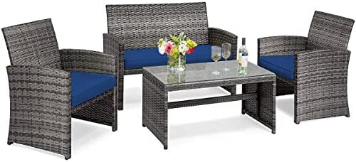 Tangkula 4 PCS Wicker Patio Conversation Set, Outdoor Rattan Sofas by TANGKULA