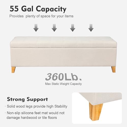 Ottoman with Storage 51" Linen Fabric Storage Ottoman Bench - Image 3
