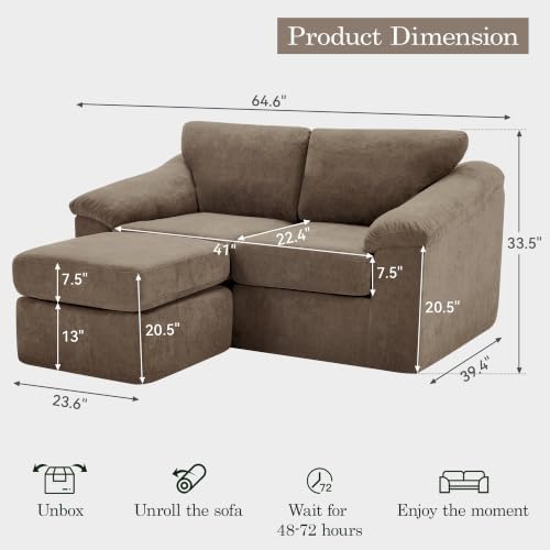 L Shaped Boneless Couch, Modern Loveseat Sofa - Image 2