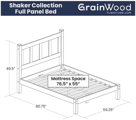 Grain Wood Furniture Shaker Solid Wood Platform Bed, Full Size - Image 2