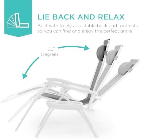 Best Choice Products Zero Gravity Chair Recliner, Ice Gray/White - Image 4